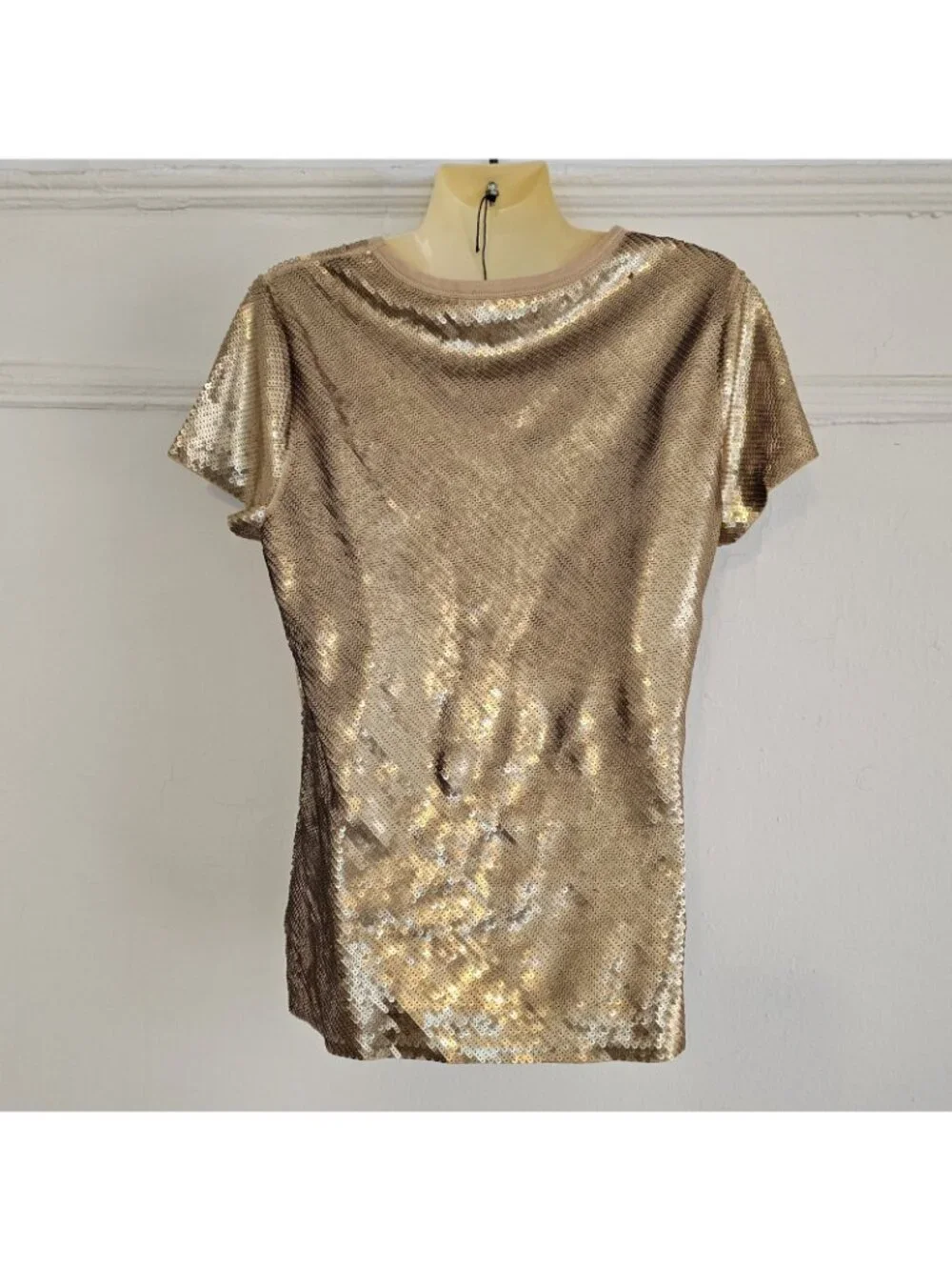 MICHAEL MICHAEL KORS Women's Crew Sequin T-Shirt, Golden, Large, Top Blouse